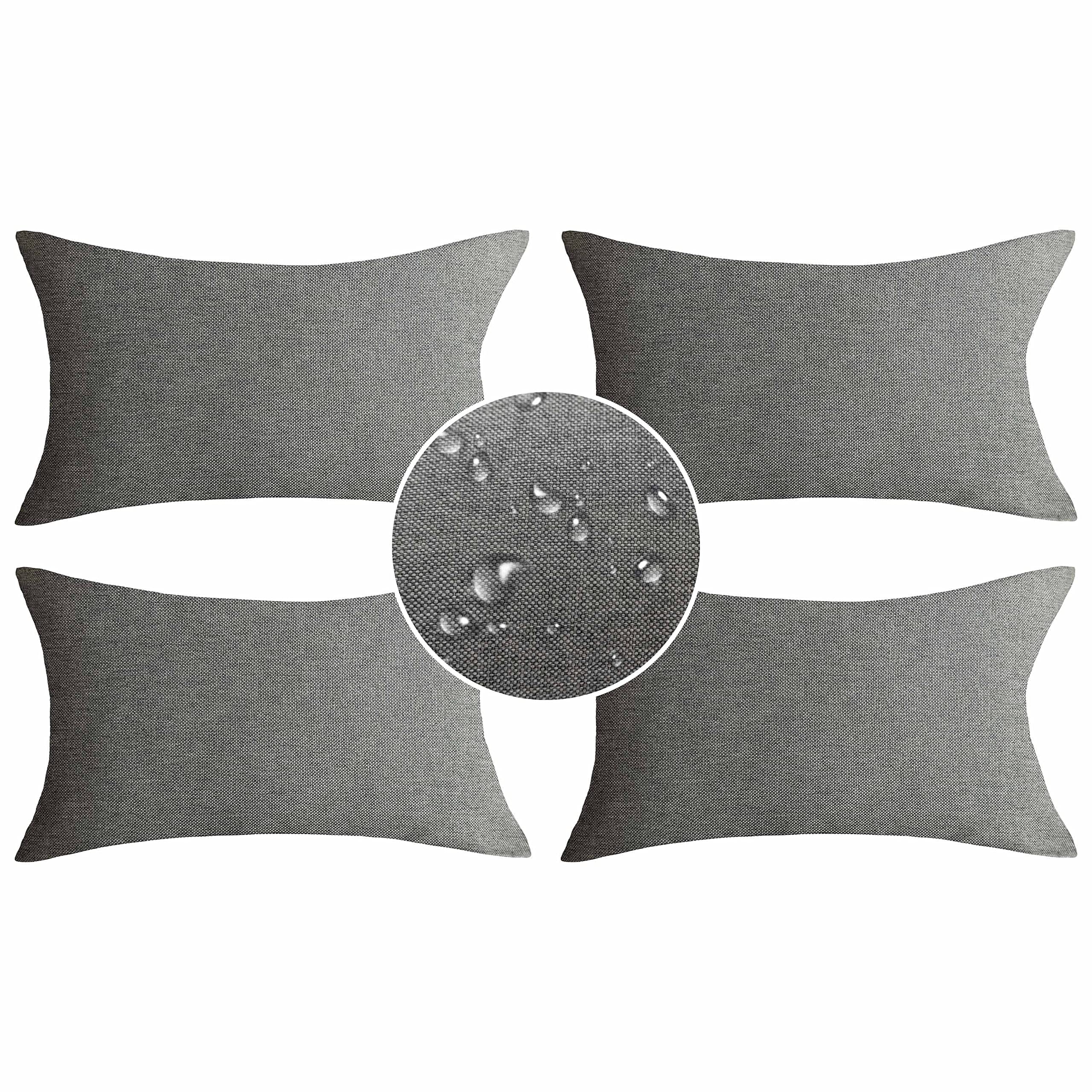 Demetex Outdoor Lumbar Pillow Covers Decorative Lumbar Waterproof Throw Pillows For Couch Bed, Set Of 4, 12X20 Inch, Light Grey