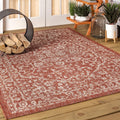 JONATHAN Y SMB104A-6 Malta Bohemian Medallion Textured Weave Red/Taupe 6 ft. x 9 ft. Indoor/Outdoor Area Rug, Pet Friendly, Non-