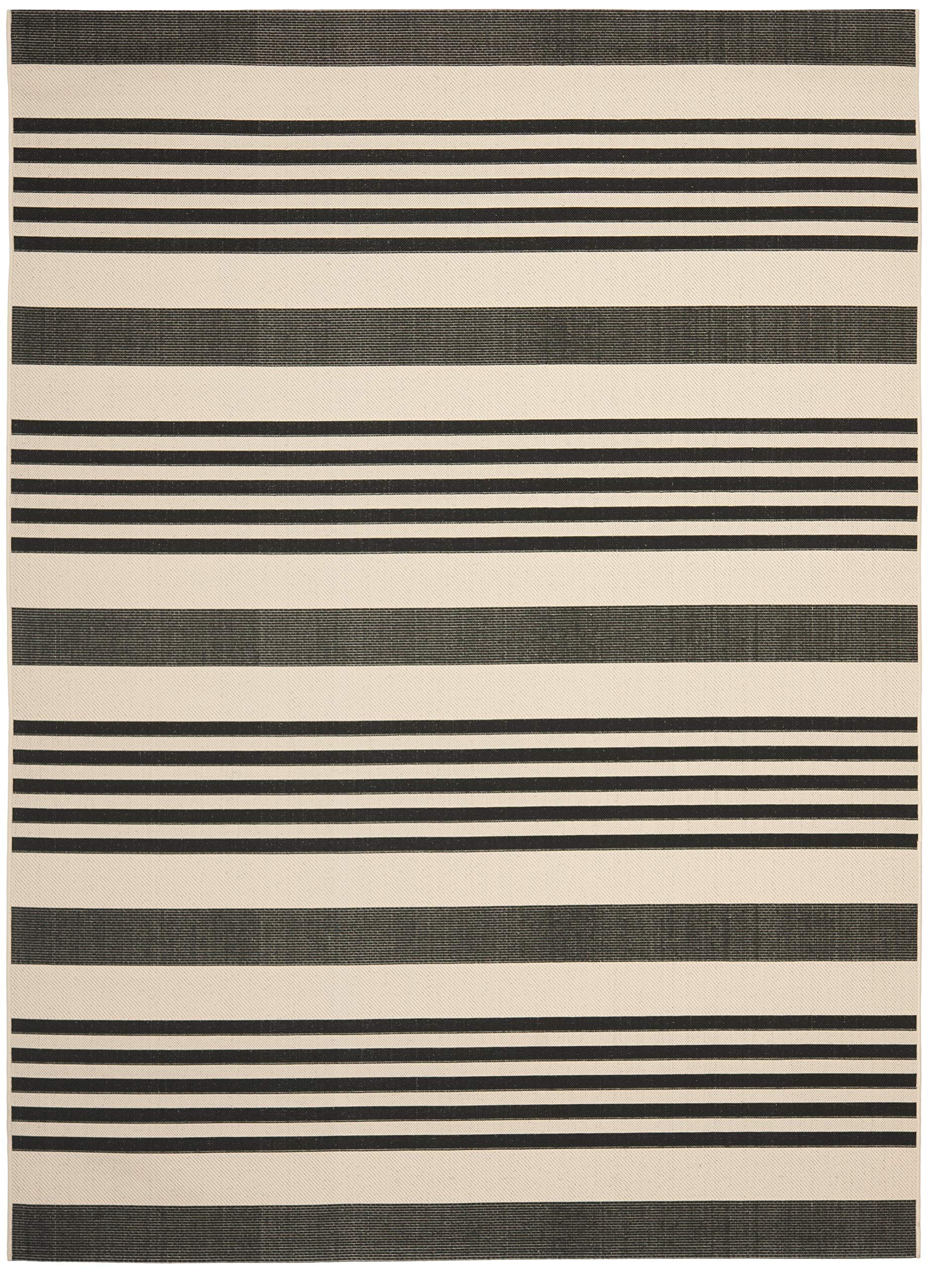 SAFAVIEH Courtyard Collection Area Rug - 8' x 11', Black & Bone, Stripe Design, Non-Shedding & Easy Care, Indoor/Outdoor & Washa