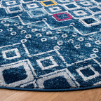 Safavieh Amsterdam Collection Area Rug - 5'1'' Round, Navy & Turquoise, Moroccan Boho Design, Non-Shedding & Easy Care, Ideal Fo