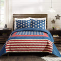 Modern Heirloom Americana Patch Quilt With 2 Shams, 3-Piece Reversible All Seasons Quilt Set, Lightweight Coverlet Set, King Siz