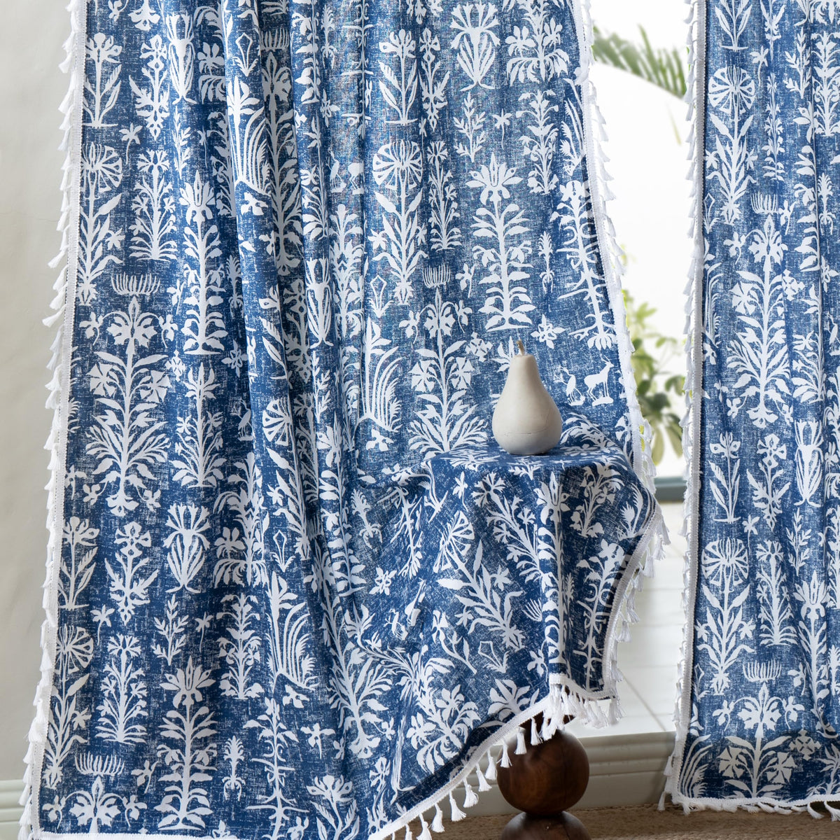 Tranquebar Curtain Co. Window Curtains 6 Feet, Cotton Curtains, 6065% Room Darkening, Blue Botanical Print, Blue Curtains, Back