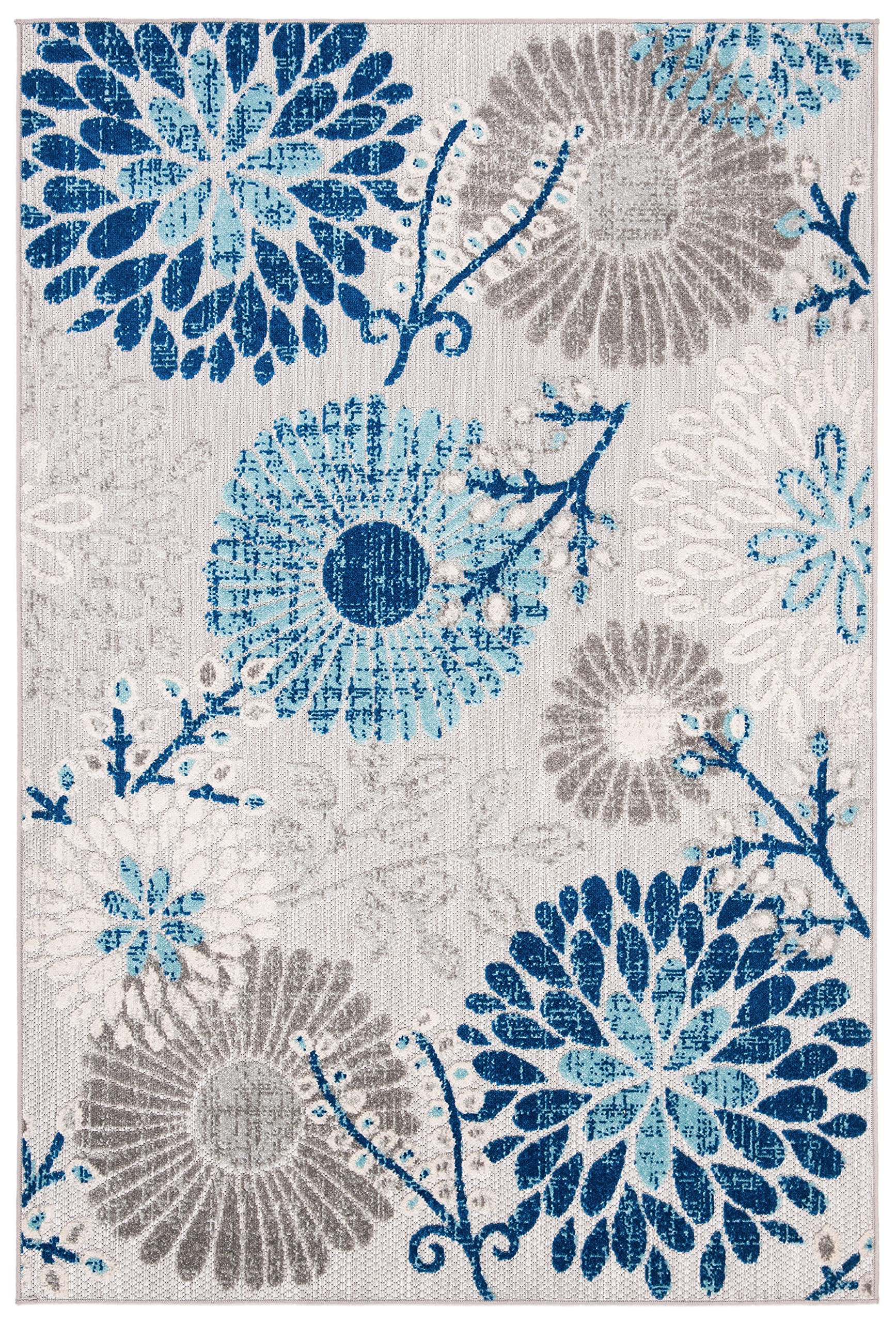 Safavieh Cabana Collection 3' X 5' Grey/Blue Cbn832F Floral Indoor/ Outdoor Non-Shedding Easy Cleaning Patio Backyard Deck Porch Mudroom Area Rug