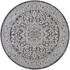 Jonathan Y Smb101D-5R Sinjuri Medallion Textured Weave Indoor Outdoor Area-Rug Coastal Bohemian Rustic Glam Easy-Cleaning Bedroom Kitchen Backyard Patio Non Shedding, 5' Round, Gray/Black