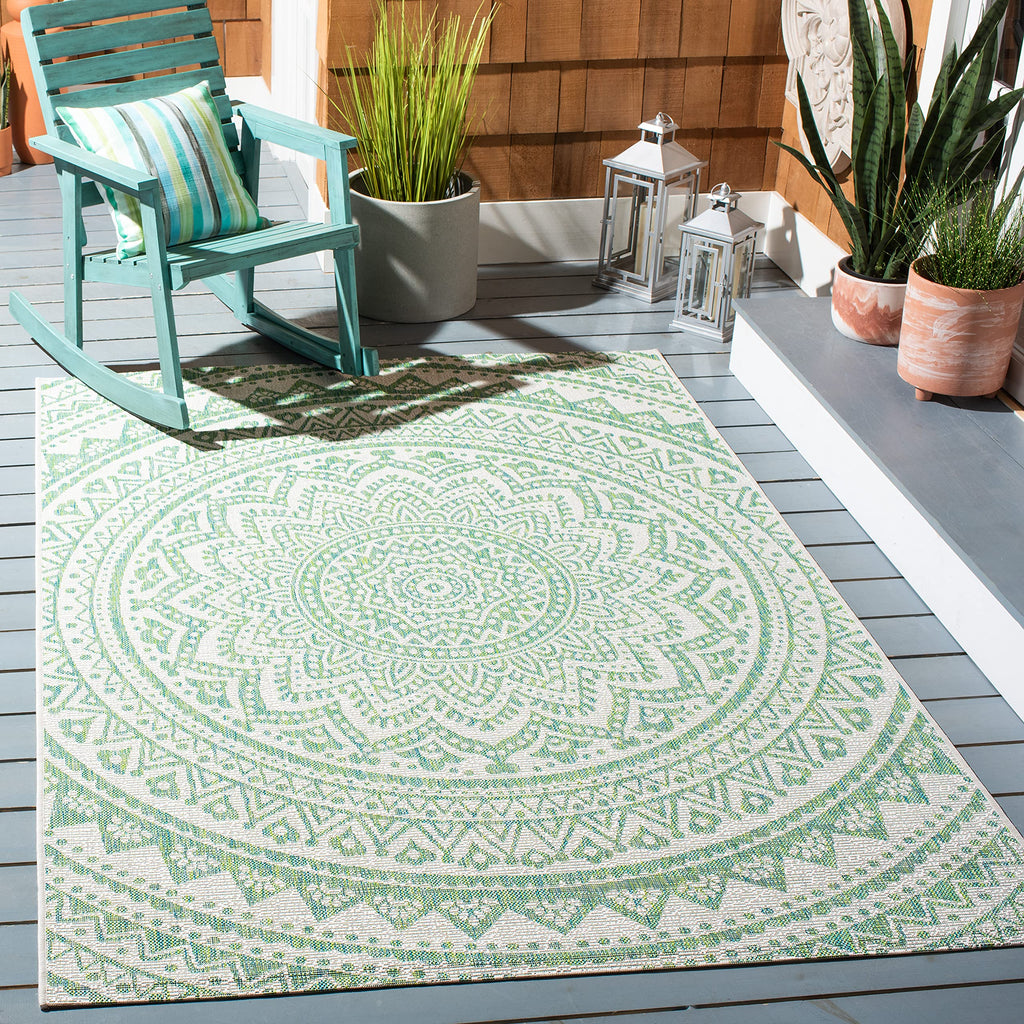 Safavieh Courtyard Collection 4' X 5'7' Navy / Aqua Cy8734 Indoor/ Outdoor Patio Backyard Mudroom Accent Rug