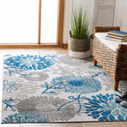 Safavieh Cabana Collection 6' X 9' Grey/Blue Cbn832F Floral Indoor/ Outdoor Non-Shedding Easy Cleaning Patio Backyard Deck Porch Mudroom Area Rug