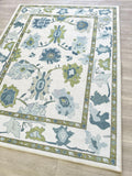 Green Oushak Rug, Modern, Vintage, Turkish, Eclectic, Floral, Pastel, Washable, Area Rugs for Living Room, Dining, Bedroom, Offi