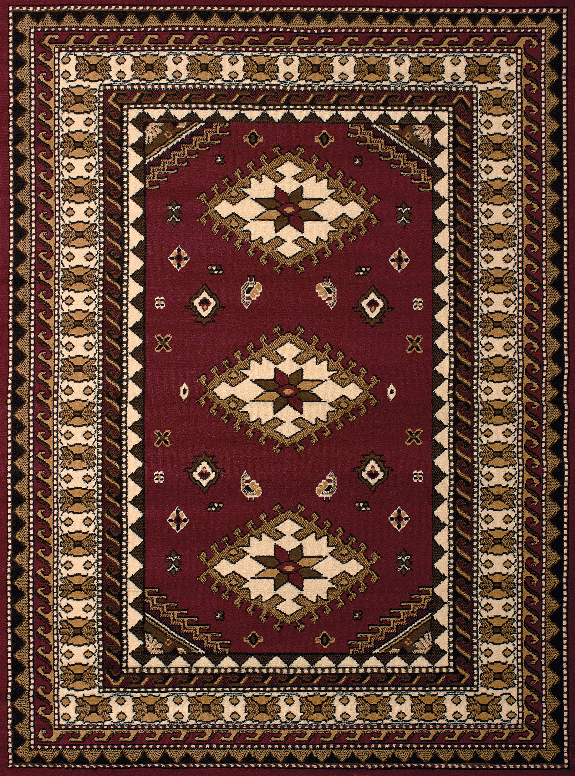 United Weavers Dallas Tres Area Rug - Burgundy, Southwestern Indoor Area Rug with Bordered Pattern, Jute Backing 7 ft 10 in x 10