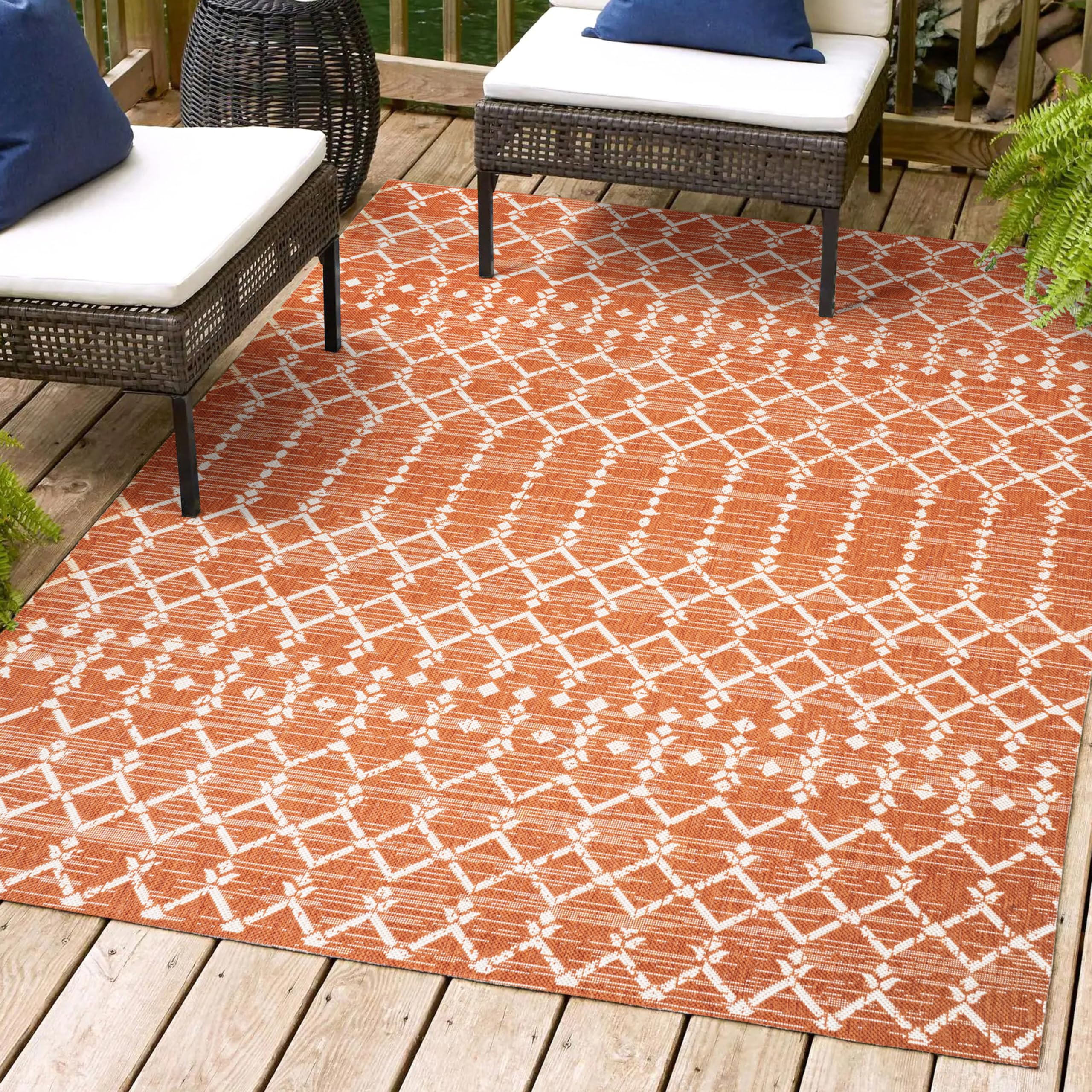 Jonathan Y Smb108P-8 Ourika Moroccan Geometric Textured Weave Indoor Outdoor Area-Rug, Bohemian Rustic Scandinavian Easy-Cleaning,Bedroom,Kitchen,Backyard,Patio,Non Shedding, 8 X 10, Orange/Cream