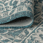 Jonathan Y Smb103B-5 Palazzo Vine And Border Textured Weave Indoor/Outdoor Teal/Gray 5 Ft. X 8 Ft. Area-Rug, Coastal,Easy-Cleaning,Hightraffic,Livingroom,Backyard, Non Shedding