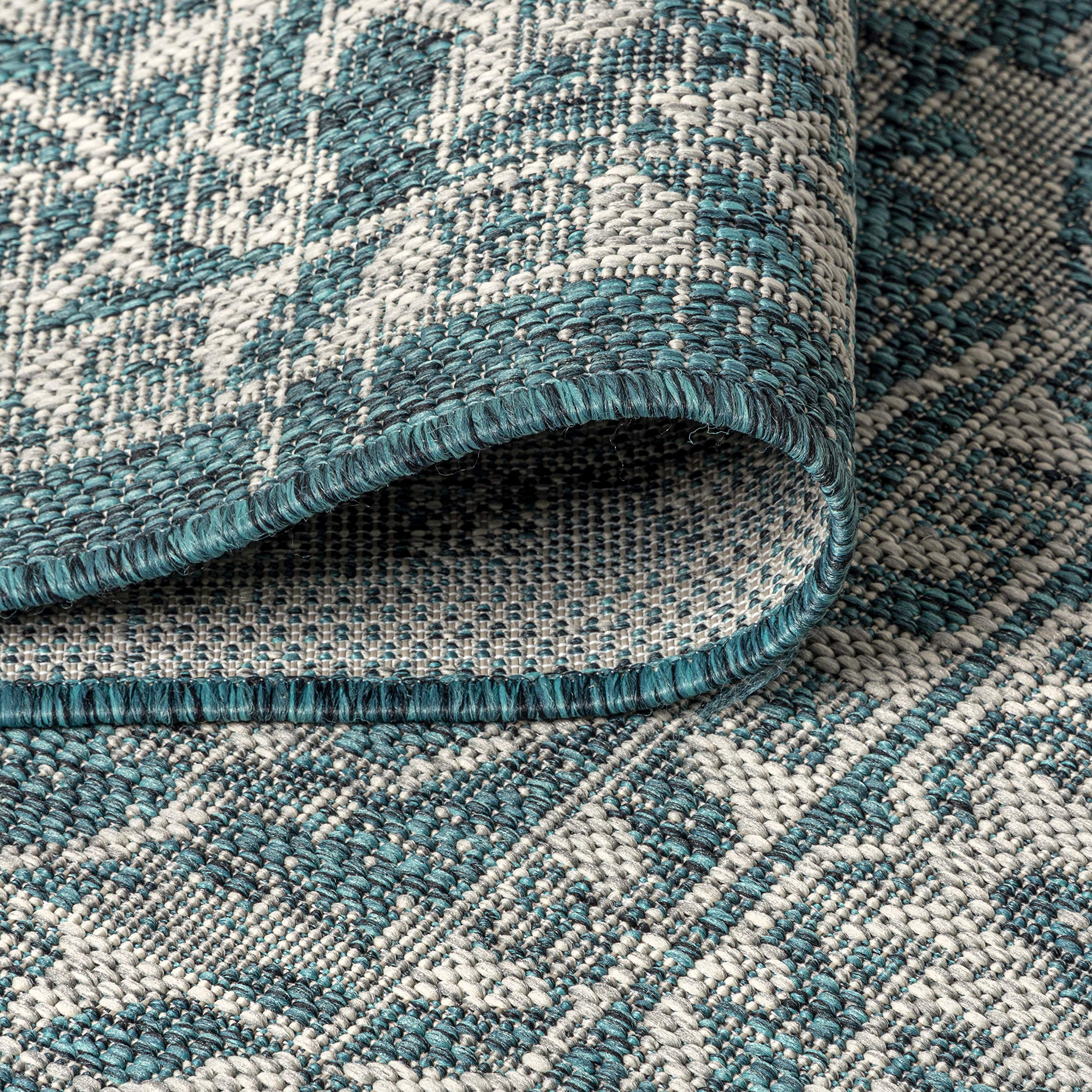 Jonathan Y Smb103B-4 Palazzo Vine And Border Textured Weave Indoor/Outdoor Teal/Gray 4 Ft. X 6 Ft. Area-Rug, Coastal,Easy-Cleaning,Hightraffic,Livingroom,Backyard, Non Shedding