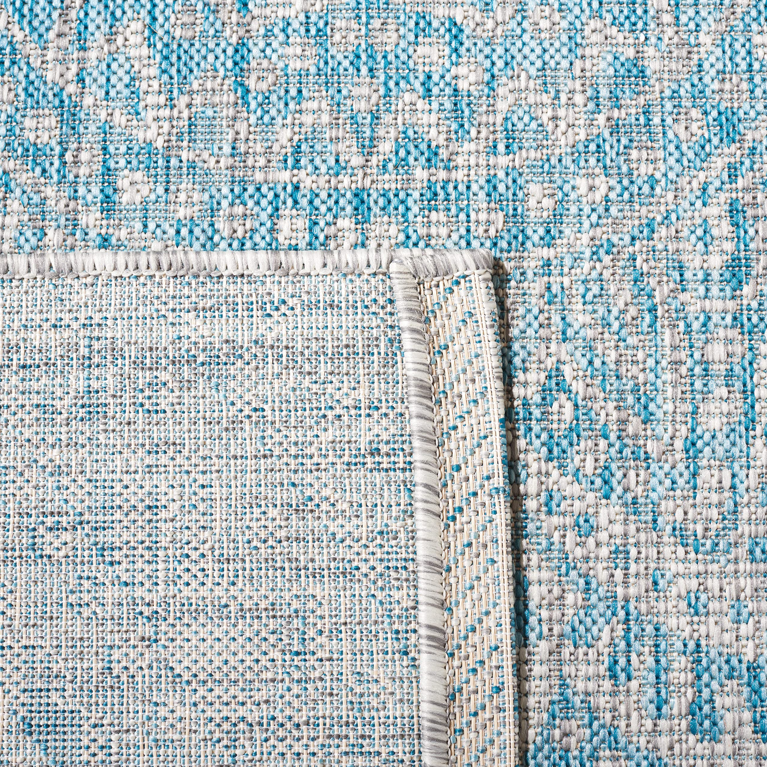 Safavieh Courtyard Collection 7'10' Square Light Grey/Aqua Cy8734 Indoor/Outdoor Non-Shedding Easy Cleaning Patio Backyard Porch Deck Mudroom Area Rug