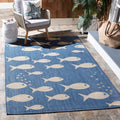 Safavieh Courtyard Collection 5'3' Square Blue/Beige Cy6012 Indoor/ Outdoor Waterproof Easy Cleaning Patio Backyard Mudroom Are