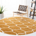 SAFAVIEH Hudson Shag Collection Area Rug - 7 Round, Gold & Ivory, Moroccan Ogee Trellis Design, Non-Shedding & Easy Care, 2-inc