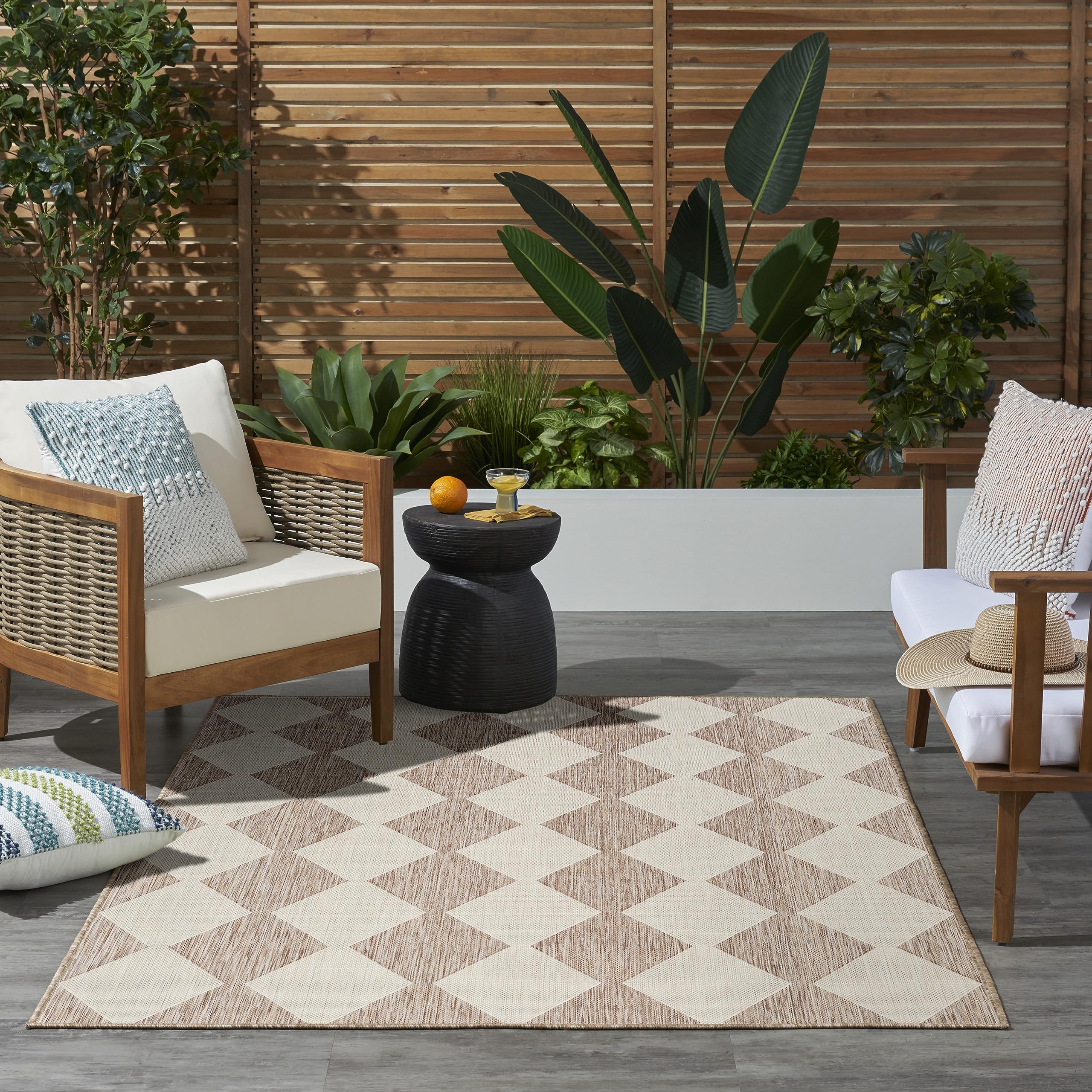 Nourison Positano Indoor/Outdoor Beige 4' X 6' Area Rug, Easy Cleaning, Non Shedding, Bed Room, Living Room, Dining Room, Backyard, Deck, Patio (4X6)