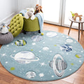 SAFAVIEH Carousel Kids Collection 53 Round Teal/Ivory CRK103J Outer Space Non-Shedding Playroom Nursery Bedroom Area Rug