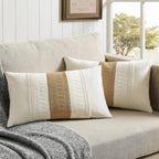 Zeemart 2 Packs Cotton Boho Lumbar Throw Pillow Covers 12X20 Inch Contrast Brown, Soft Farmhouse Decorative Couch Pillow Cases Neutral Cushion Covers For Sofa Bed Living Room Home Decor