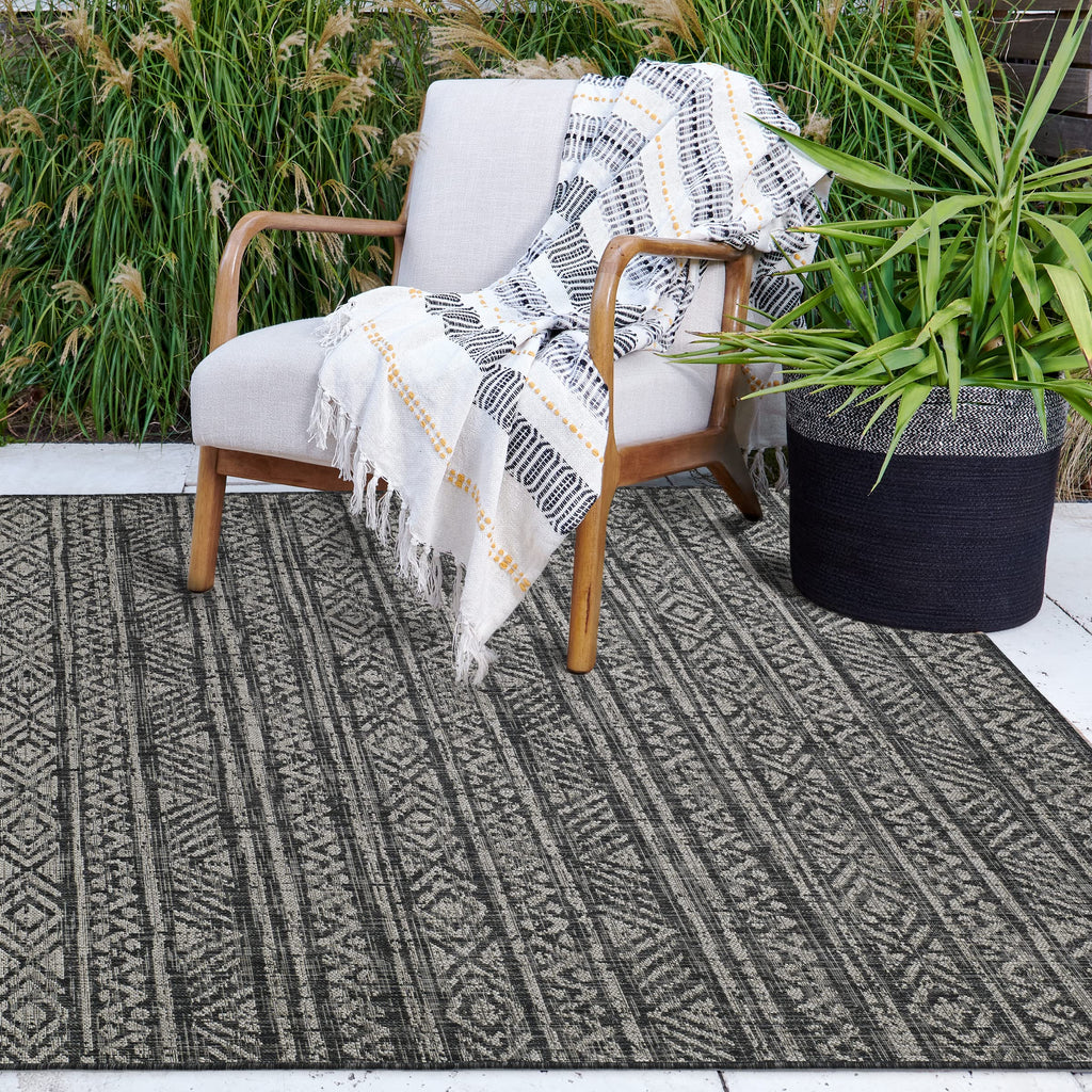 Fh Home Flat Woven Outdoor Rug - Waterproof, Easy To Clean, Stain Resistant - Premium Polypropylene Yarn - Striped Boho - Large