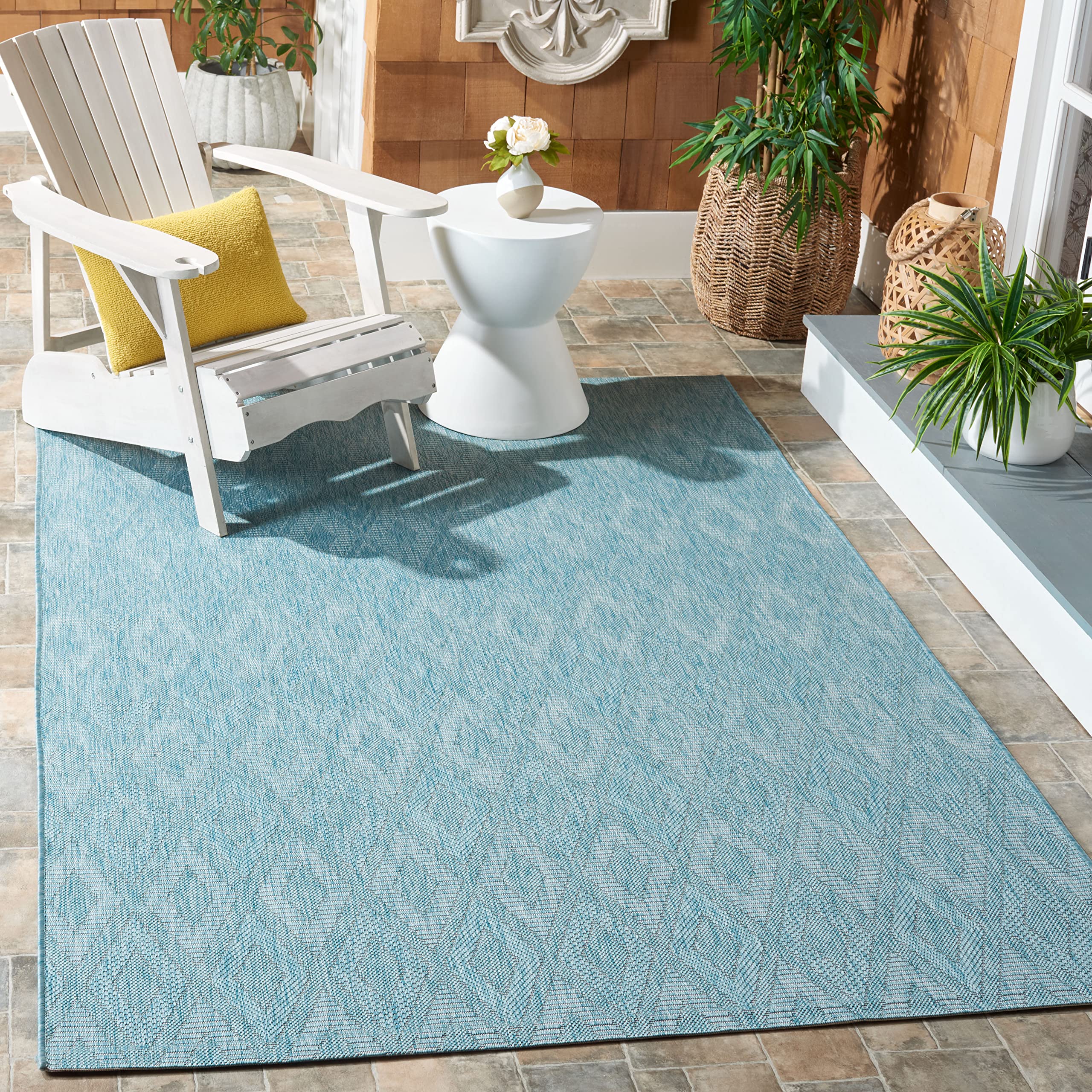 Safavieh Courtyard Collection 5'3' Square Aqua Cy8522 Indoor/ Outdoor Patio Backyard Mudroom Area Rug