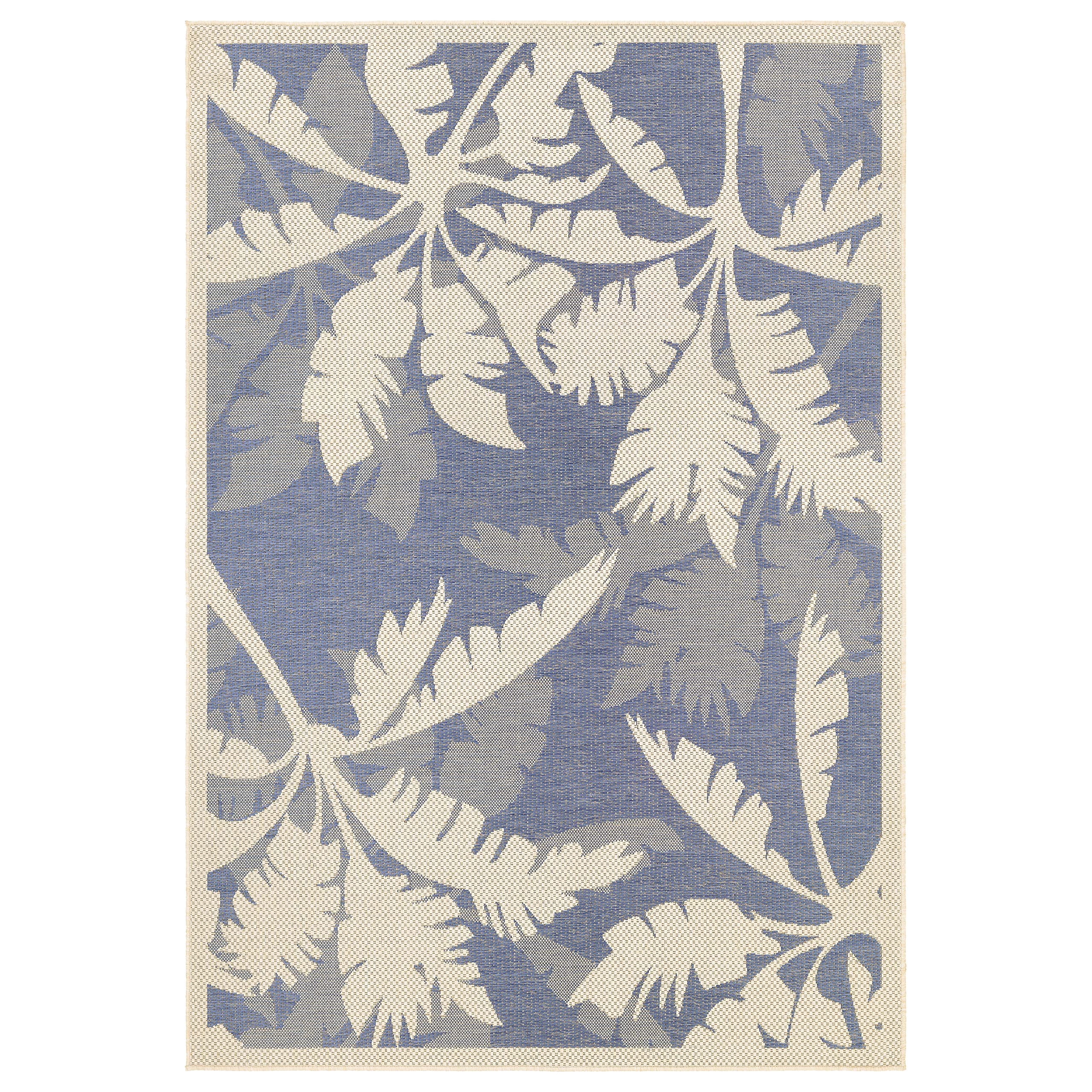 Couristan Monaco Outdoor Area Rug - Coastal Flora 510 X 92 Rectangle in Ivory and Sapphire Blue Color, Hose Washable, Pet Frie
