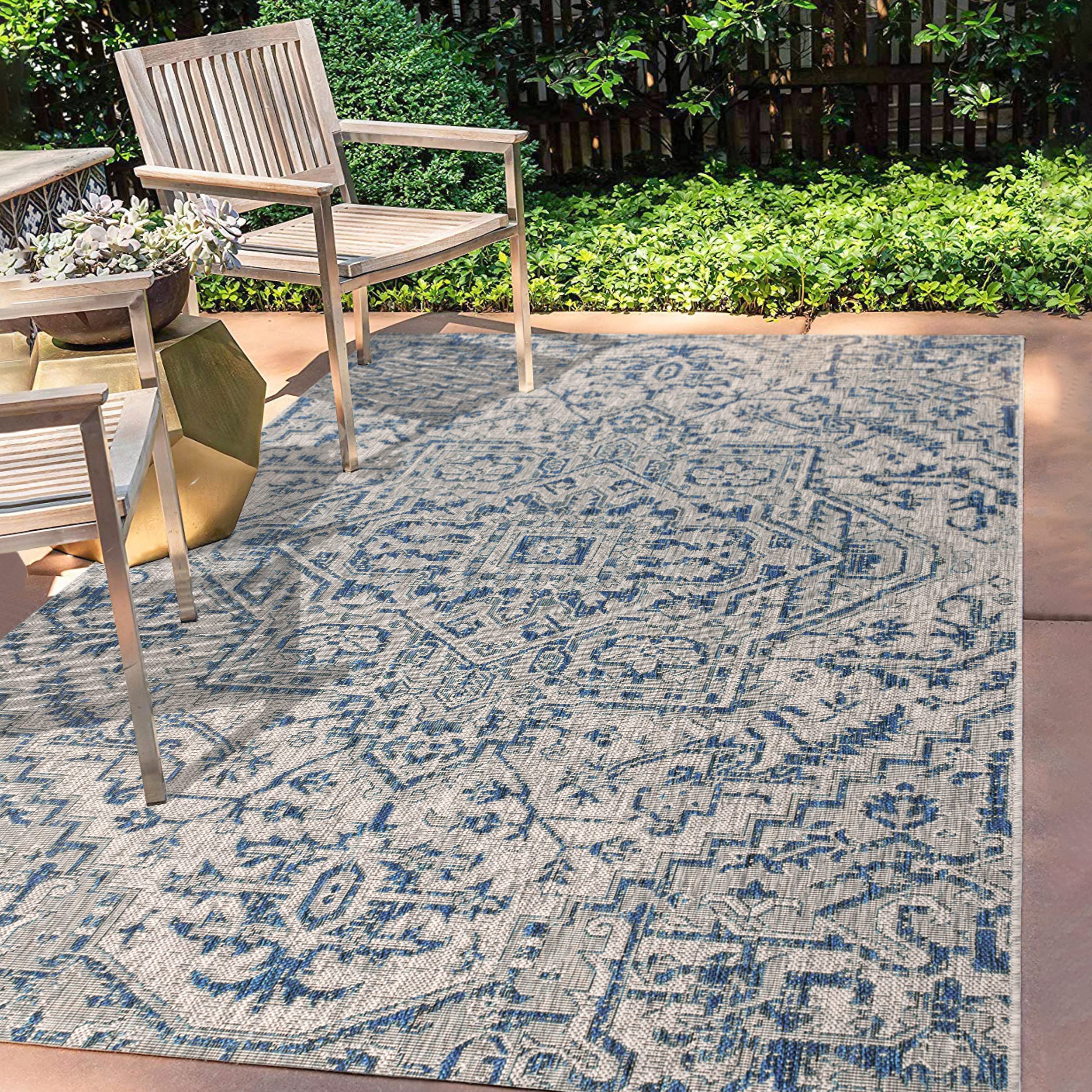 Jonathan Y Smb105B-8 Estrella Bohemian Medallion Textured Weave Indoor/Outdoor Navy/Gray 8 Ft. X 10 Ft. Area Rug Coastal, Easy C