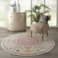 Nourison Passion Ivory/Pink 4' X Round Area Rug, Boho, Moroccan, Bed Room, Living Room, Dining Room, Kitchen, Easy Cleaning, Non