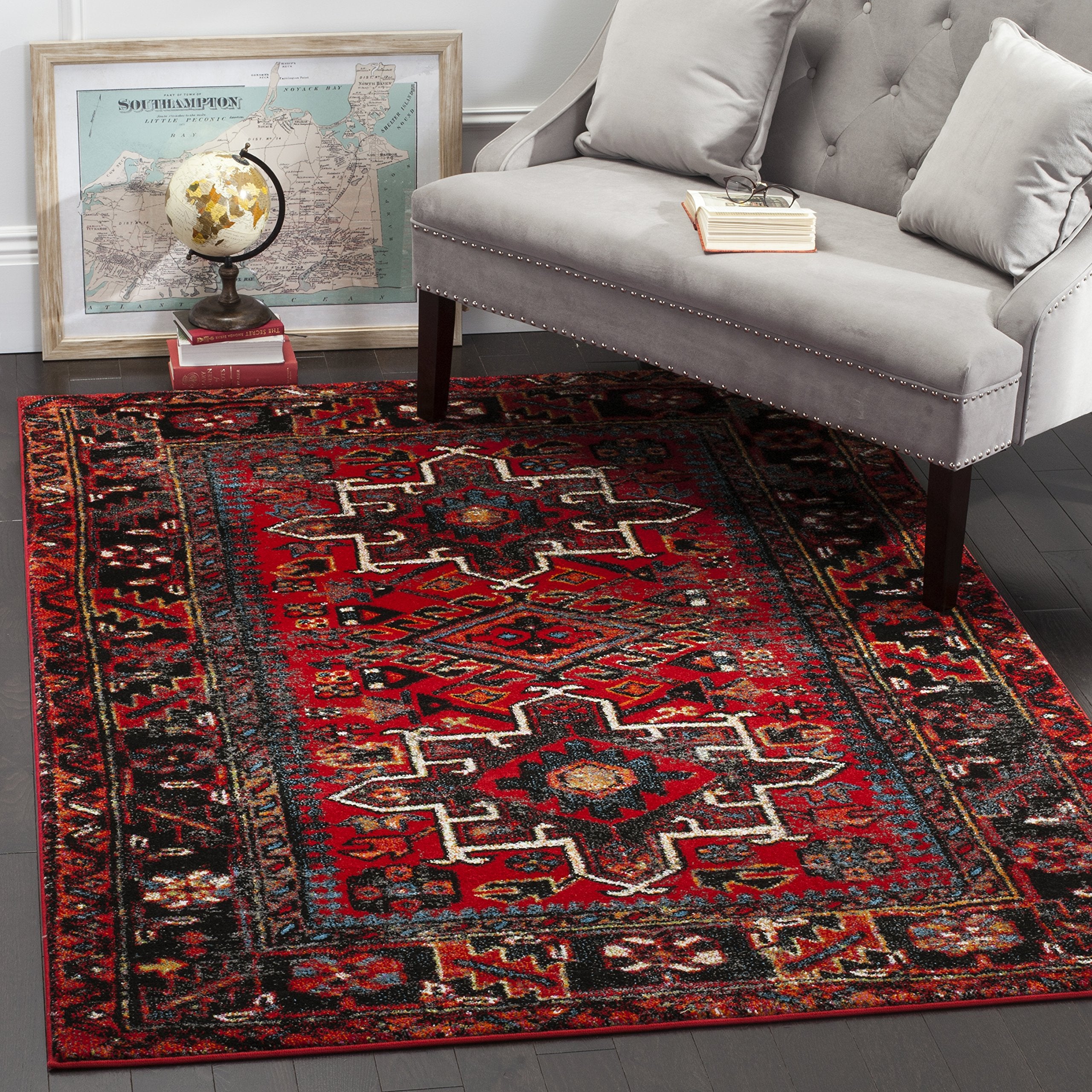 SAFAVIEH Vintage Hamadan Collection Area Rug - 67 x 9, Red & Multi, Oriental Traditional Persian Design, Non-Shedding & Easy C