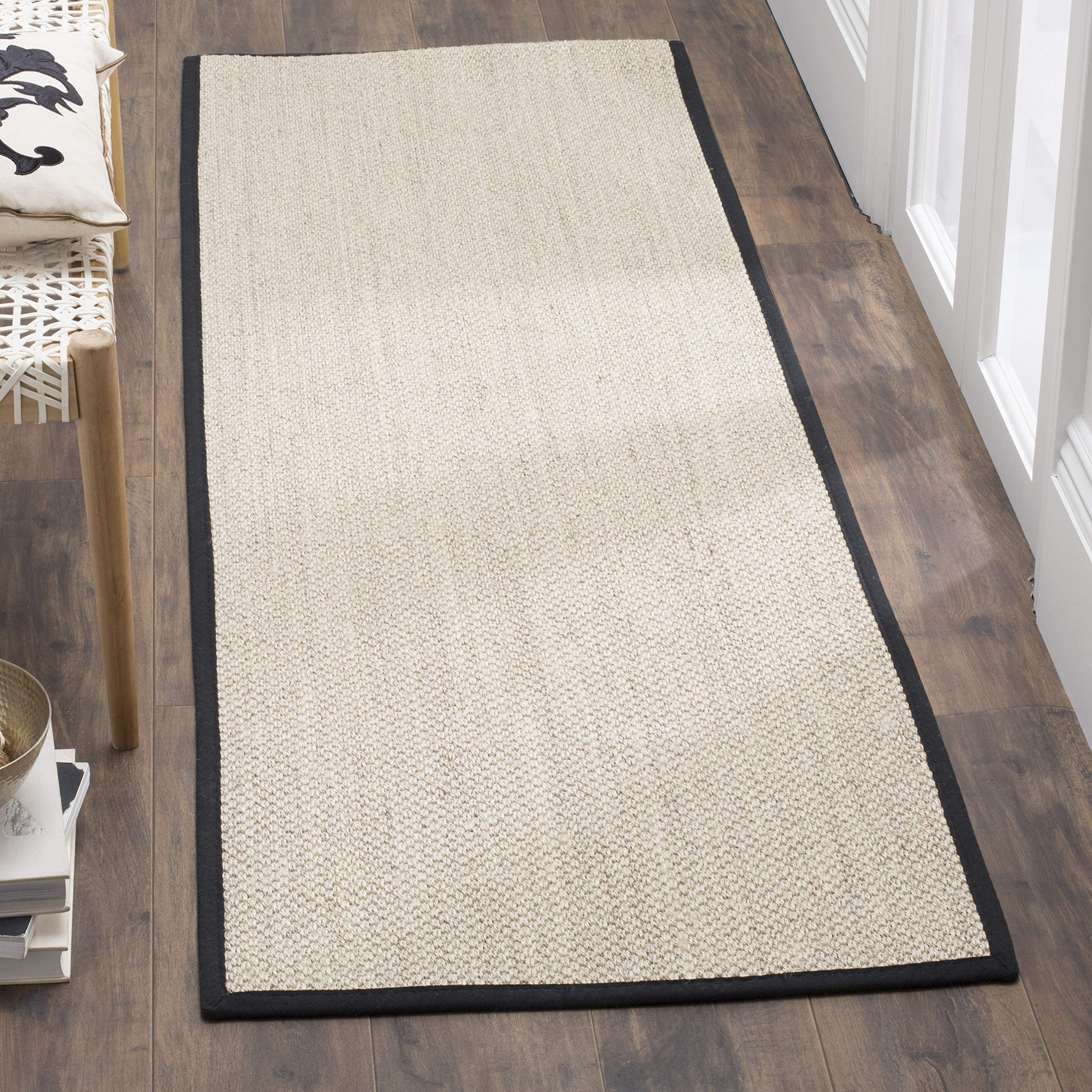 SAFAVIEH Natural Fiber Collection 26 x 10 Marble / Black NF143A Border Sisal Runner Rug