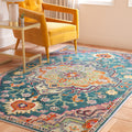Safavieh Crystal Collection Area Rug - 3 Square, Teal & Rose, Medallion Distressed Design, Non-Shedding & Easy Care, Ideal for 