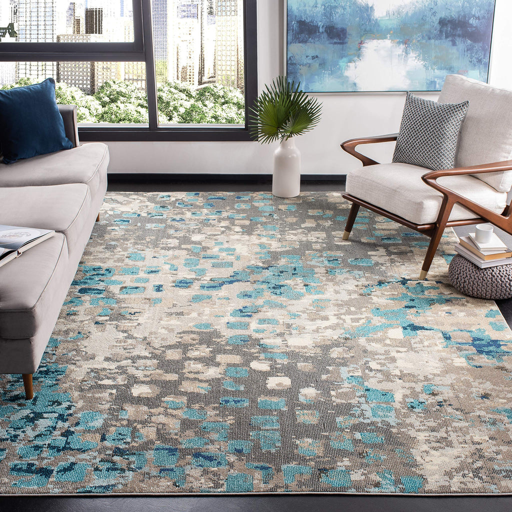 SAFAVIEH Madison Collection Accent Rug - 3' x 5', Grey & Blue, Boho Abstract Distressed Design, Non-Shedding & Easy Care, Ideal 
