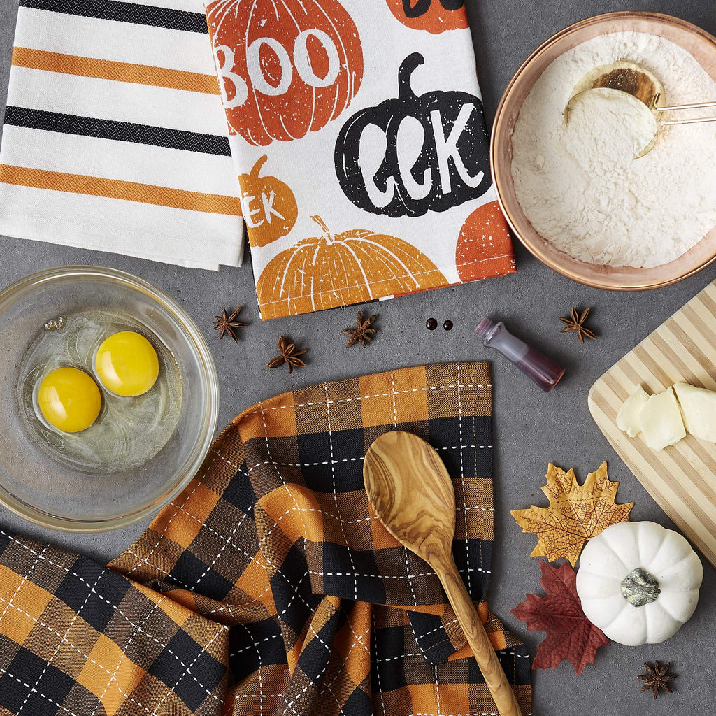 Dii Halloween Hand Towels For The Kitchen Decorative Spooky & Fun Cotton Printed Dishtowel Set, 18X28, Pumpkin Boo, 3 Count