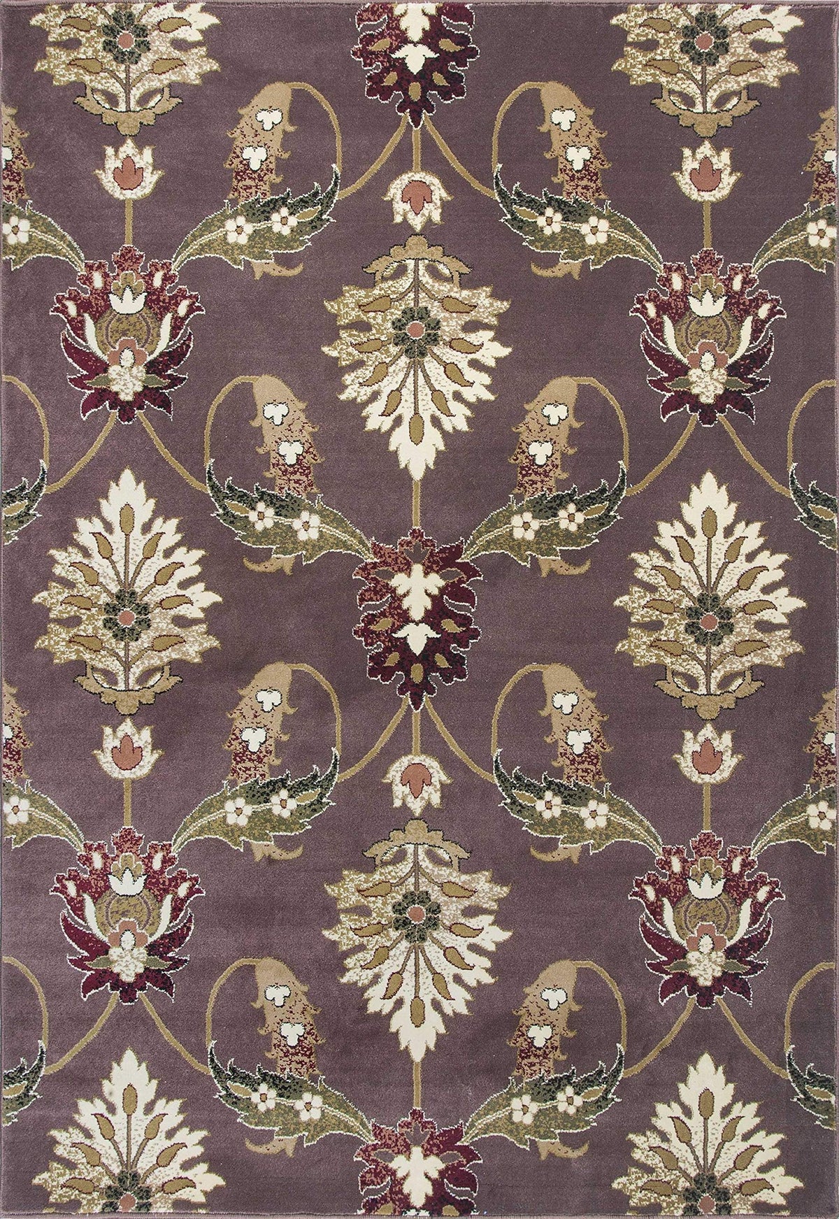 HomeRoots Plum Purple Polypropylene 2'x3' Plum Machine Woven Floral Traditional Indoor Accent Rug