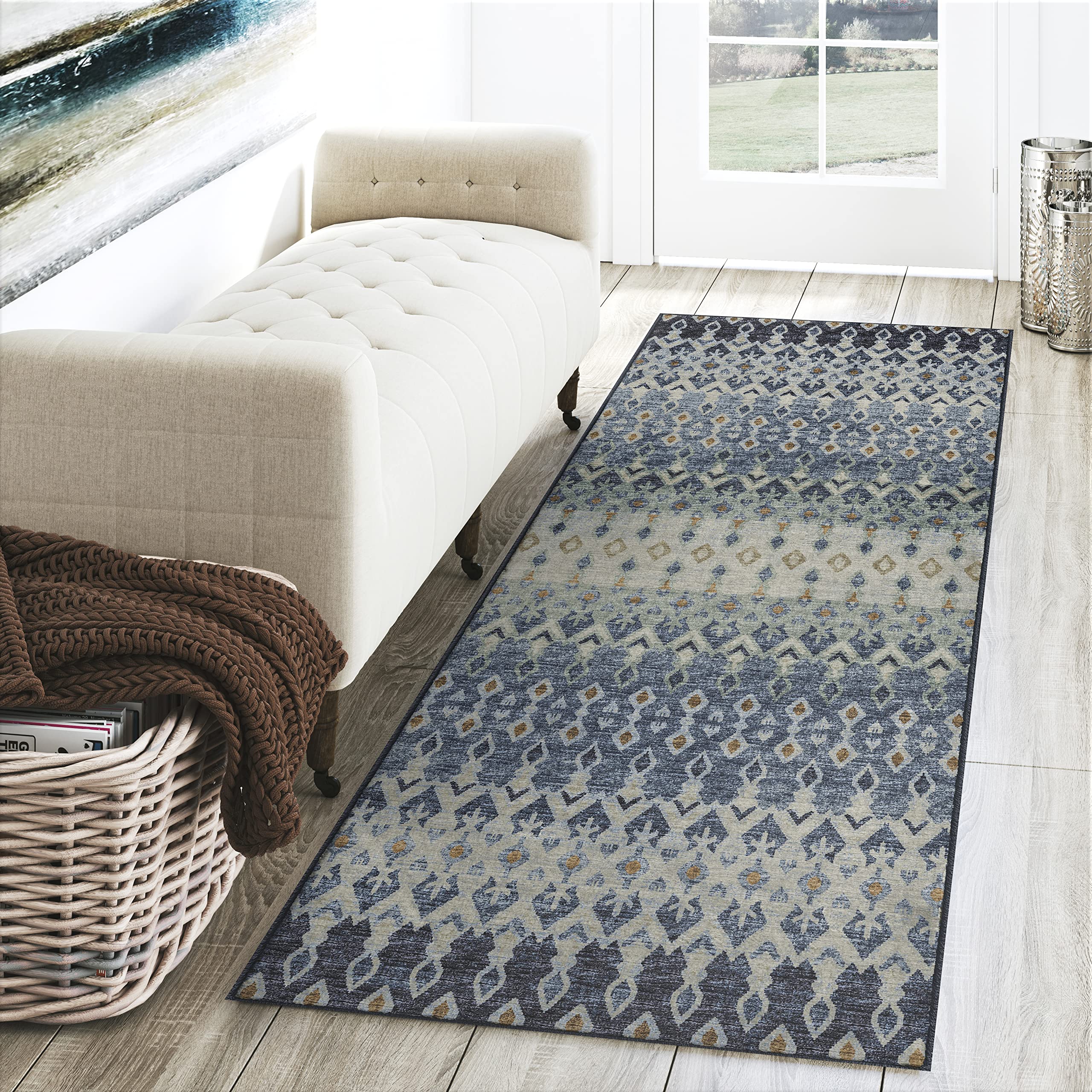 Dalyn Rugs Brisbane Br1 Tribal Trellis Indigo 2'3&quot; X 7'6&quot;