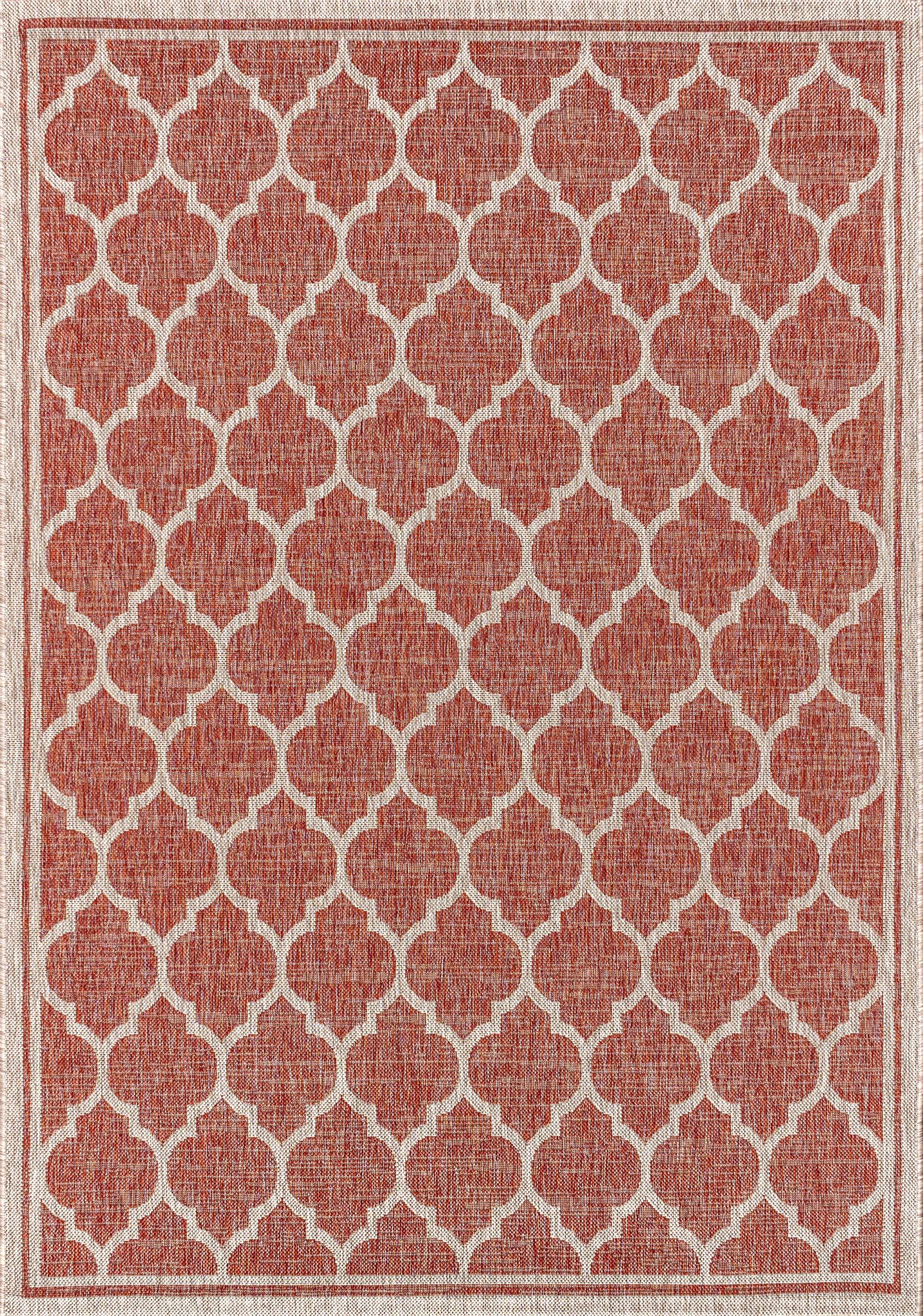 Jonathan Y Trebol Moroccan Trellis Textured Weave Indoor/Outdoor Red/Beige 4 Ft. X 6 Ft. Area-Rug, Coastal,Easy-Cleaning,Hightraffic,Livingroom,Backyard, Non Shedding
