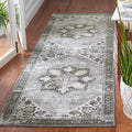 SAFAVIEH Tucson Collection Runner Rug - 26 x 22, Dark Sage & Ivory, Persian Medallion Design, Machine Washable Ideal for High 