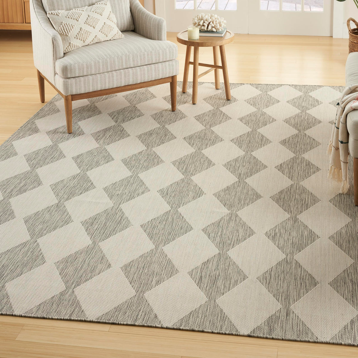 Nourison Positano Indoor/Outdoor Light Grey 6' X 9' Area Rug, Easy Cleaning, Non Shedding, Bed Room, Living Room, Dining Room, Backyard, Deck, Patio (6X9)