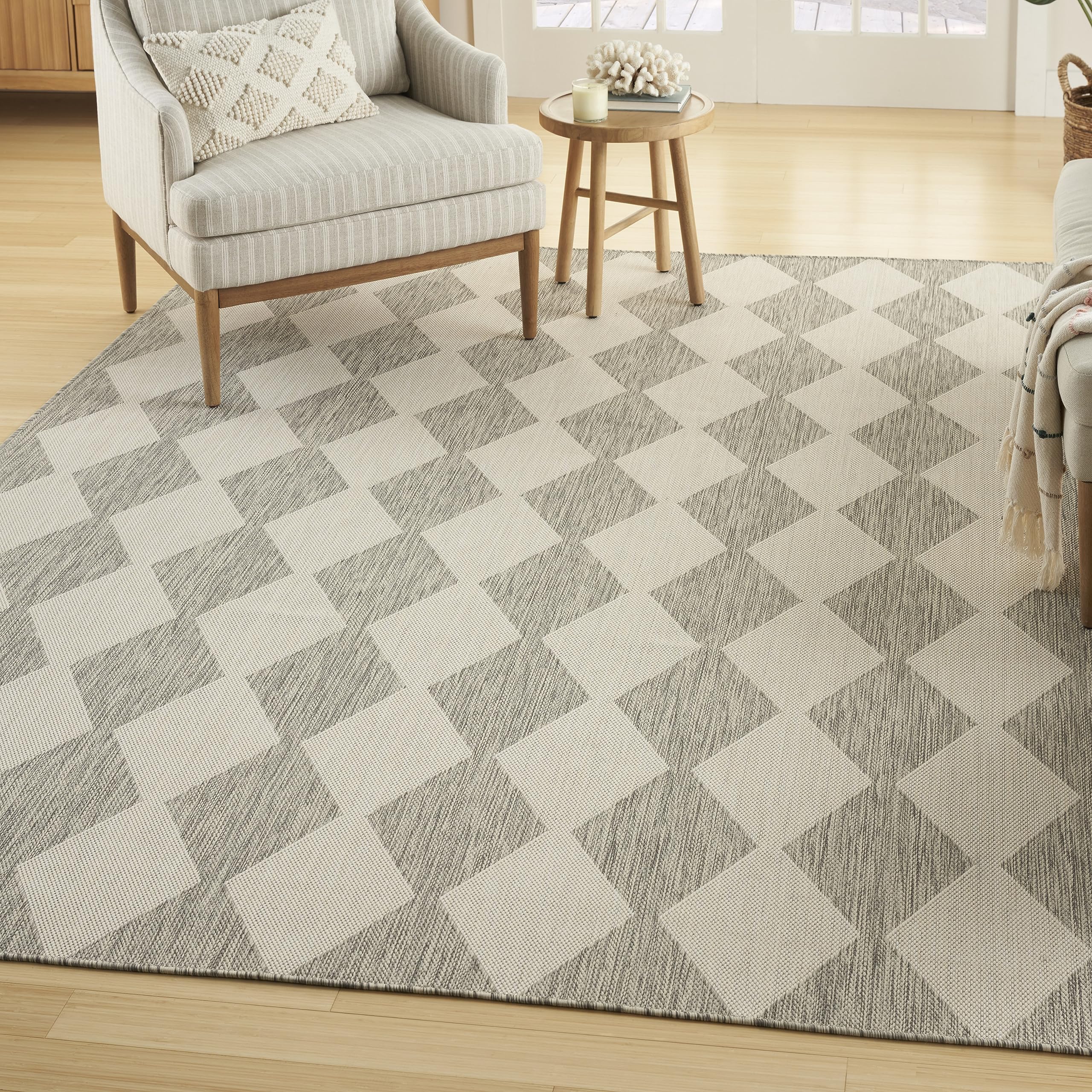 Nourison Positano Indoor/Outdoor Light Grey 7' X 10' Area Rug, Easy Cleaning, Non Shedding, Bed Room, Living Room, Dining Room, Backyard, Deck, Patio (7X10)