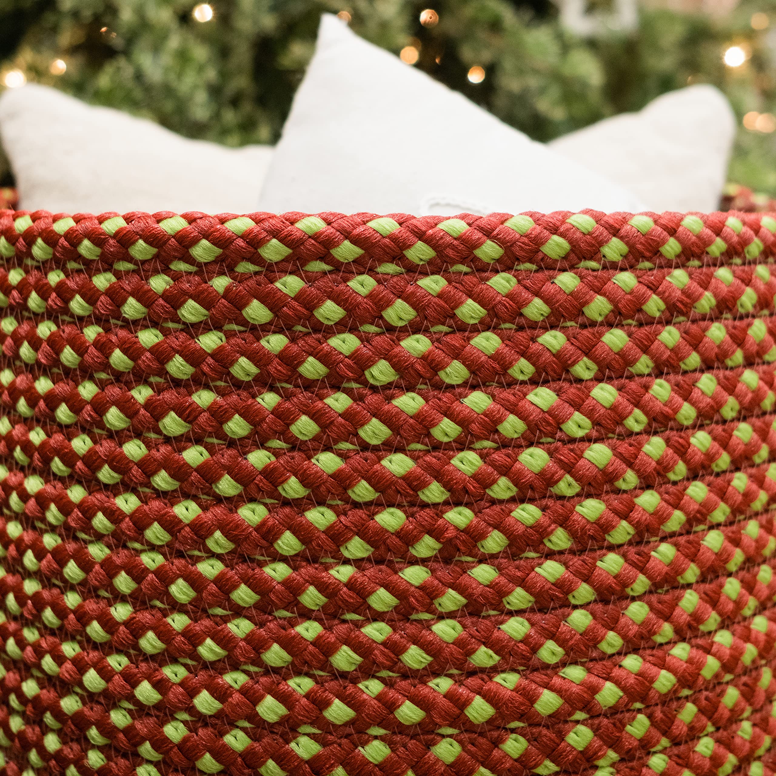Colonial Mills Holiday Diamond Weave Decorative Braided Basket, 12&Quot;X12&Quot;X10&Quot;, Vibe Green/Red