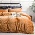 Ntbay Velvet Flannel Queen Duvet Cover Set, 3 Pieces Zippered Comforter Cover Set, Camel