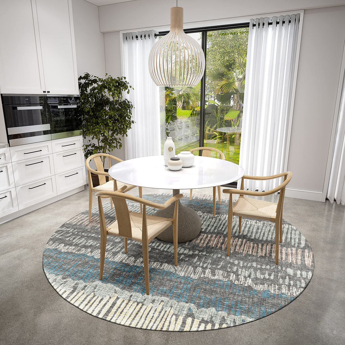 Addison Rugs Rylee Ary34 Grey Washable 8' X 8' Indoor Outdoor Round Rug, Easy Clean, Machine Washable, Non Shedding, Bedroom, Entry, Living Room, Dining Room, Kitchen, Patio Rug