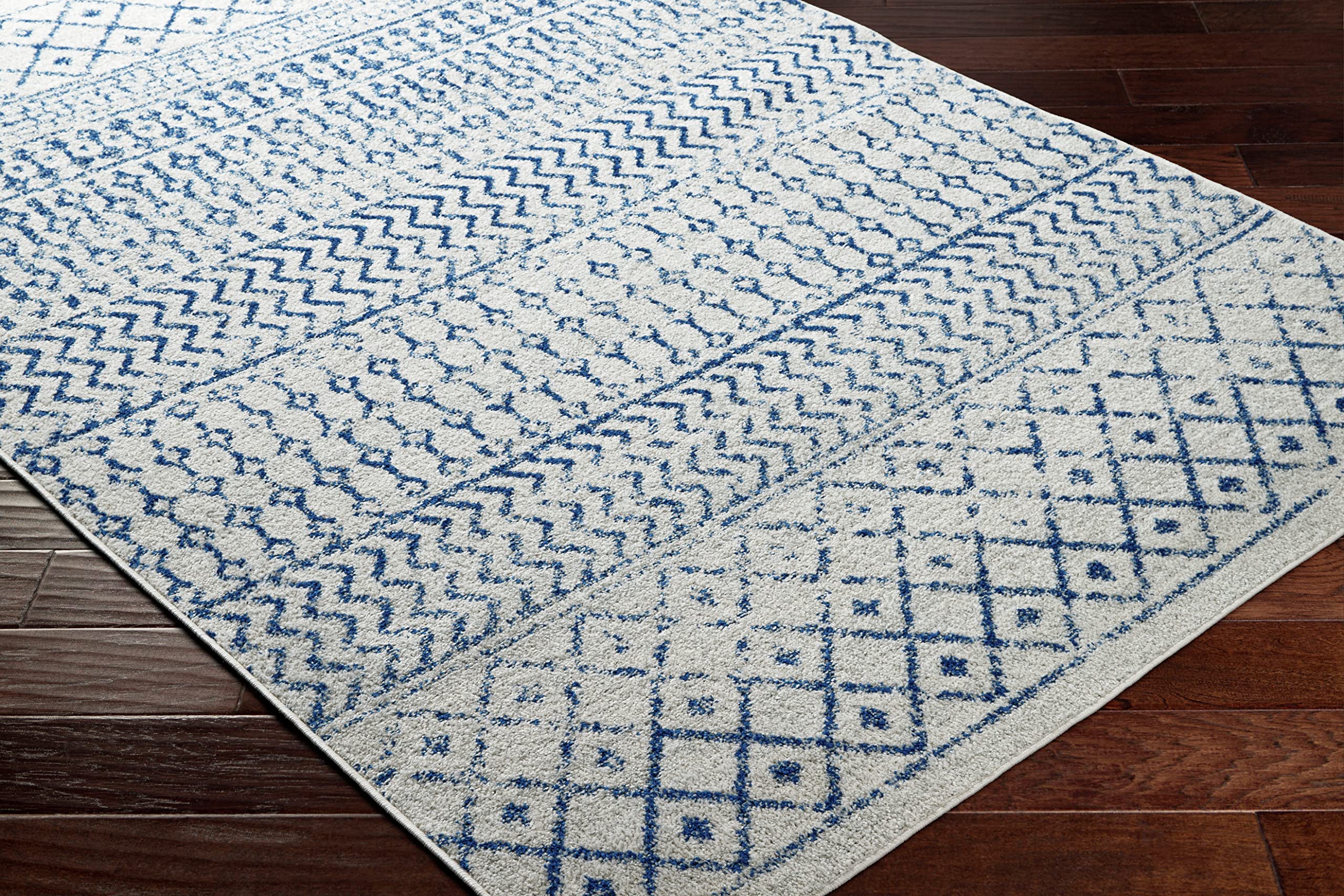 Livabliss Chester Boho Moroccan Area Rug, 9' X 12'6'', Cream/Royal Blue
