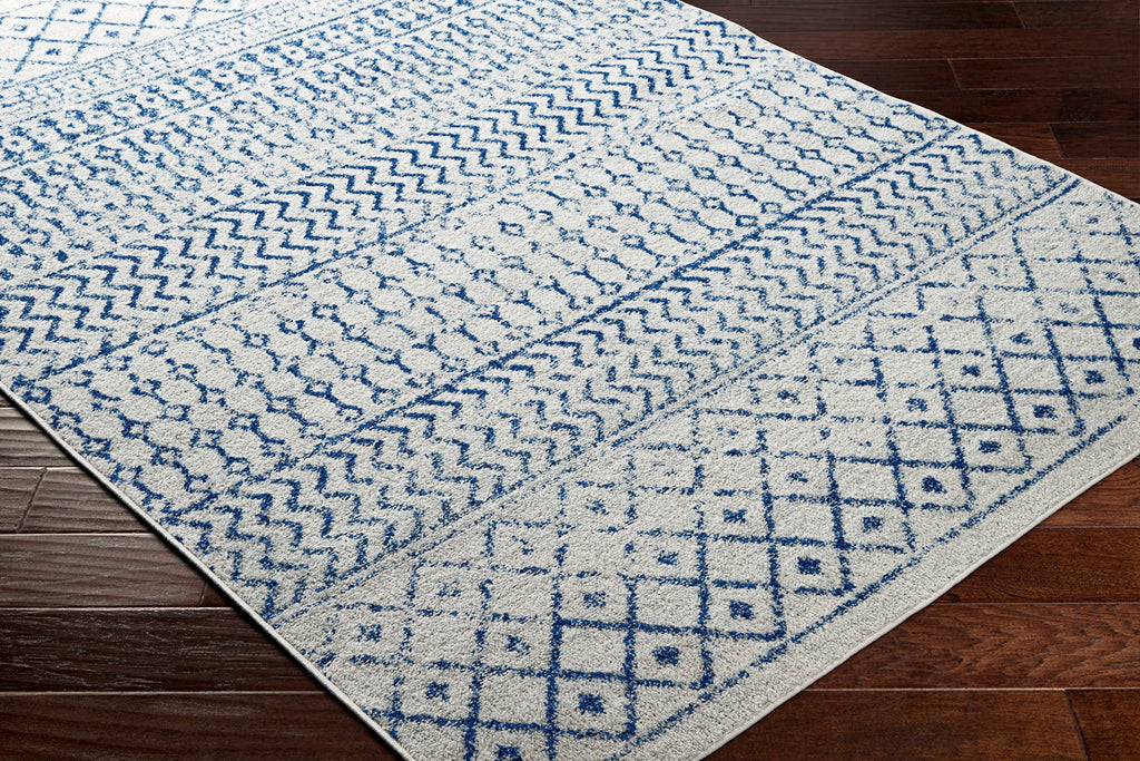 Livabliss Chester Boho Moroccan Area Rug, 6'7'' X 9', Cream/Royal Blue
