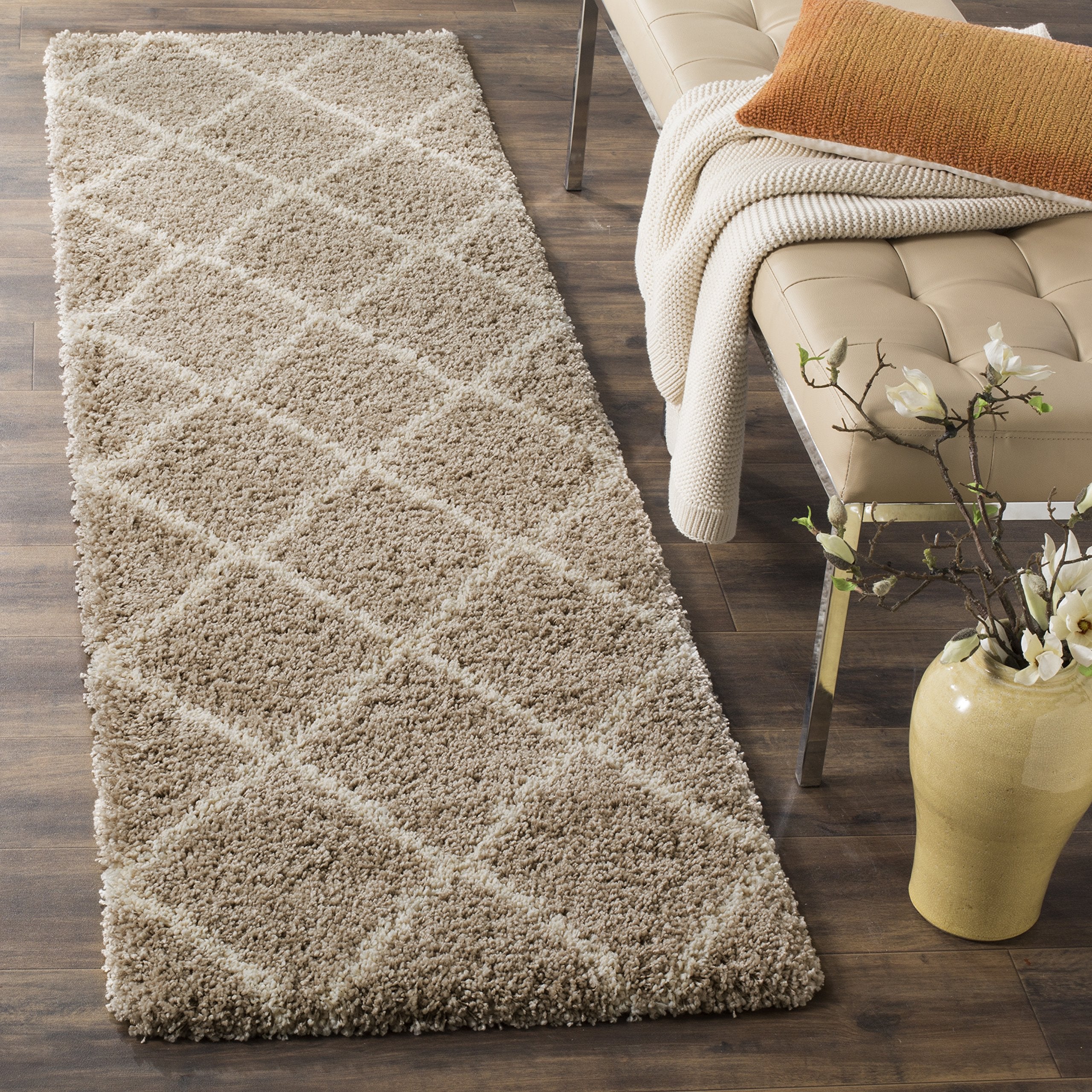 SAFAVIEH Hudson Shag Collection Accent Rug - 2 x 3, Green & Ivory, Modern Trellis Design, Non-Shedding & Easy Care, 2-inch Thi