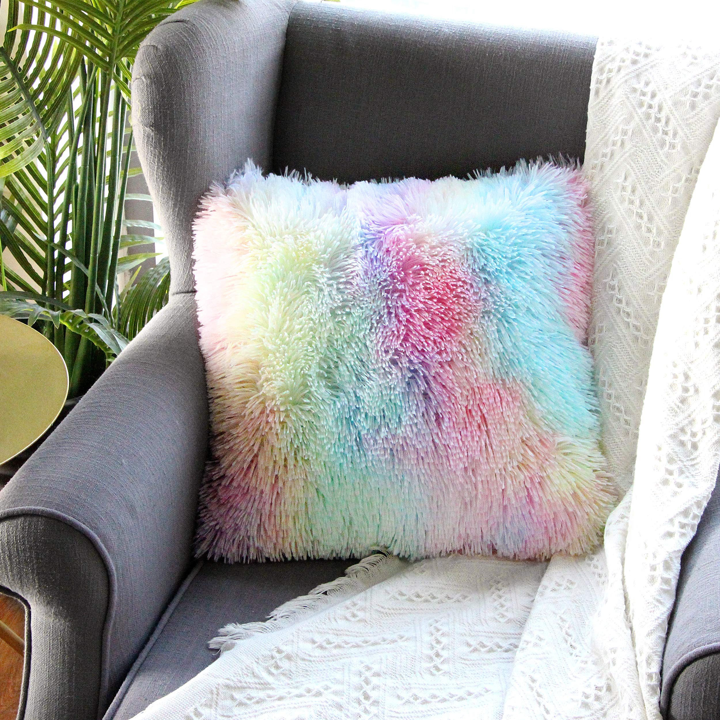 Uhomy Home Decorative Colorful Plush Pillow Cover 22 'X22 ', Luxury Fluffy Super Soft Faux Fur Throw Pillow Cover Cushion Case