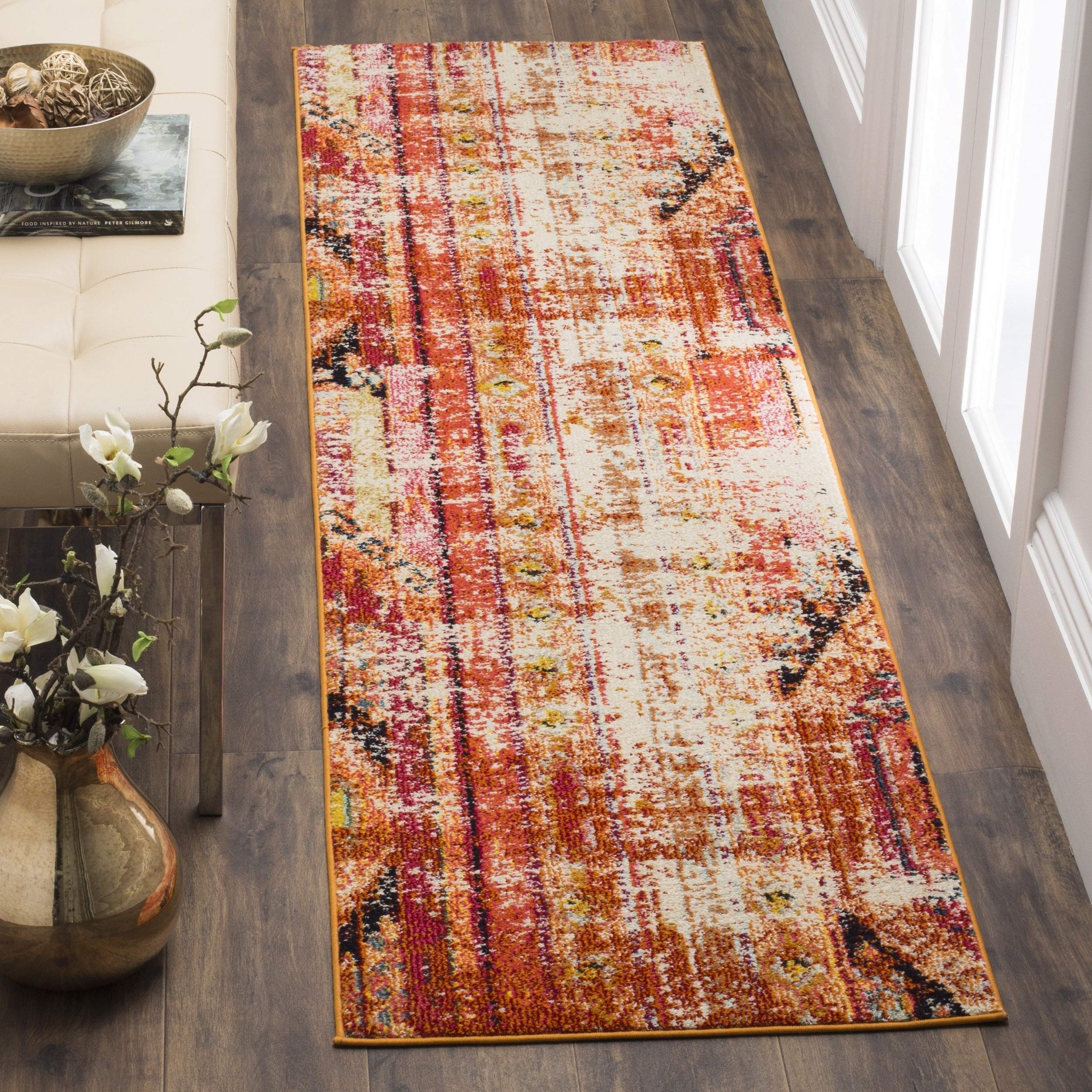 SAFAVIEH Monaco Collection Runner Rug - 22 x 8, Orange & Multi, Boho Chic Tribal Distressed Design, Non-Shedding & Easy Care, 