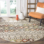 Safavieh Amsterdam Collection 4' Round Ivory/Multi Ams108K Moroccan Boho Non-Shedding Living Room Bedroom Area Rug