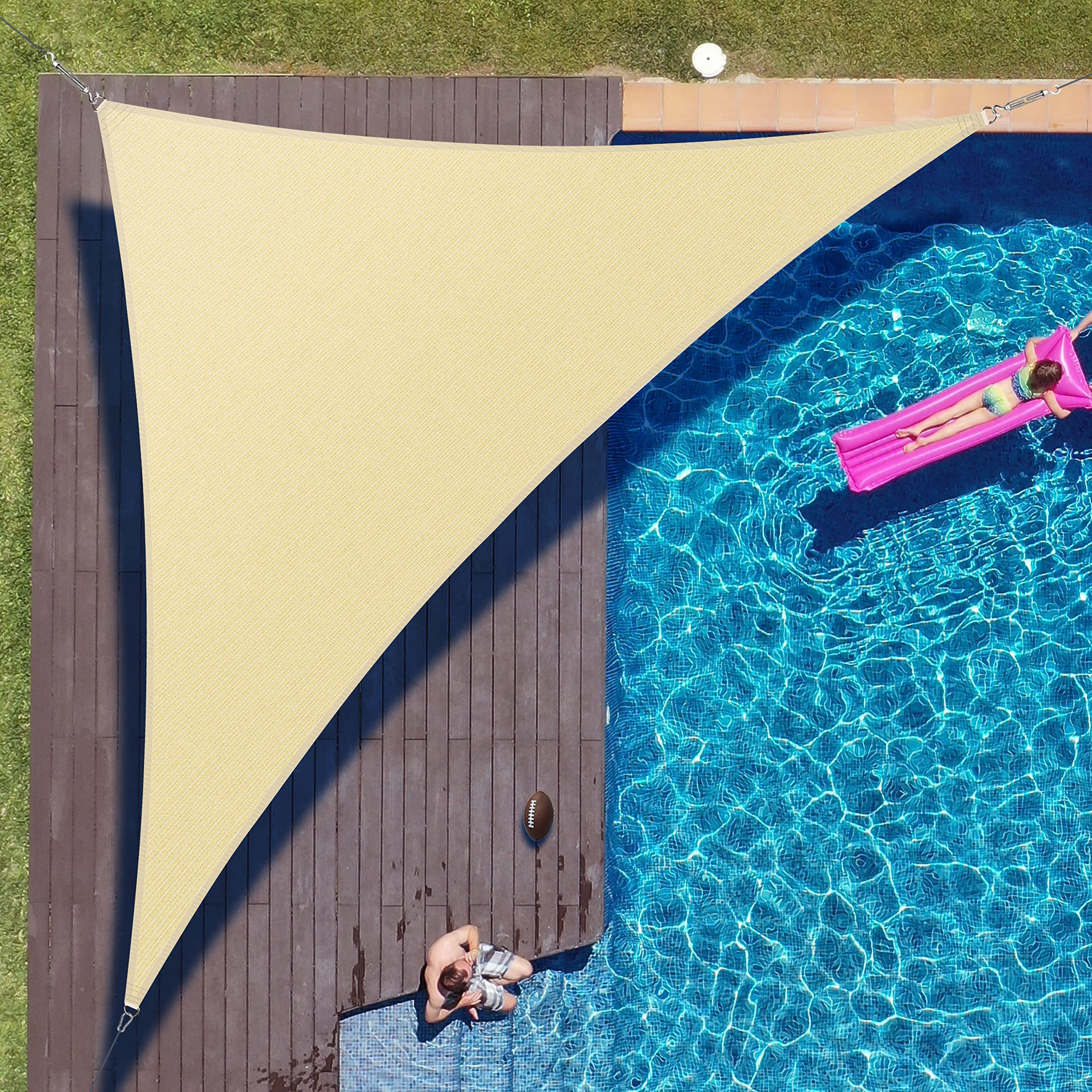 Colourtree 14' X 14' X 19.8' Beige Right Triangle Ctaprt20 Sun Shade Sail Canopy Mesh Fabric Uv Block Upf50 - Commercial Heavy D