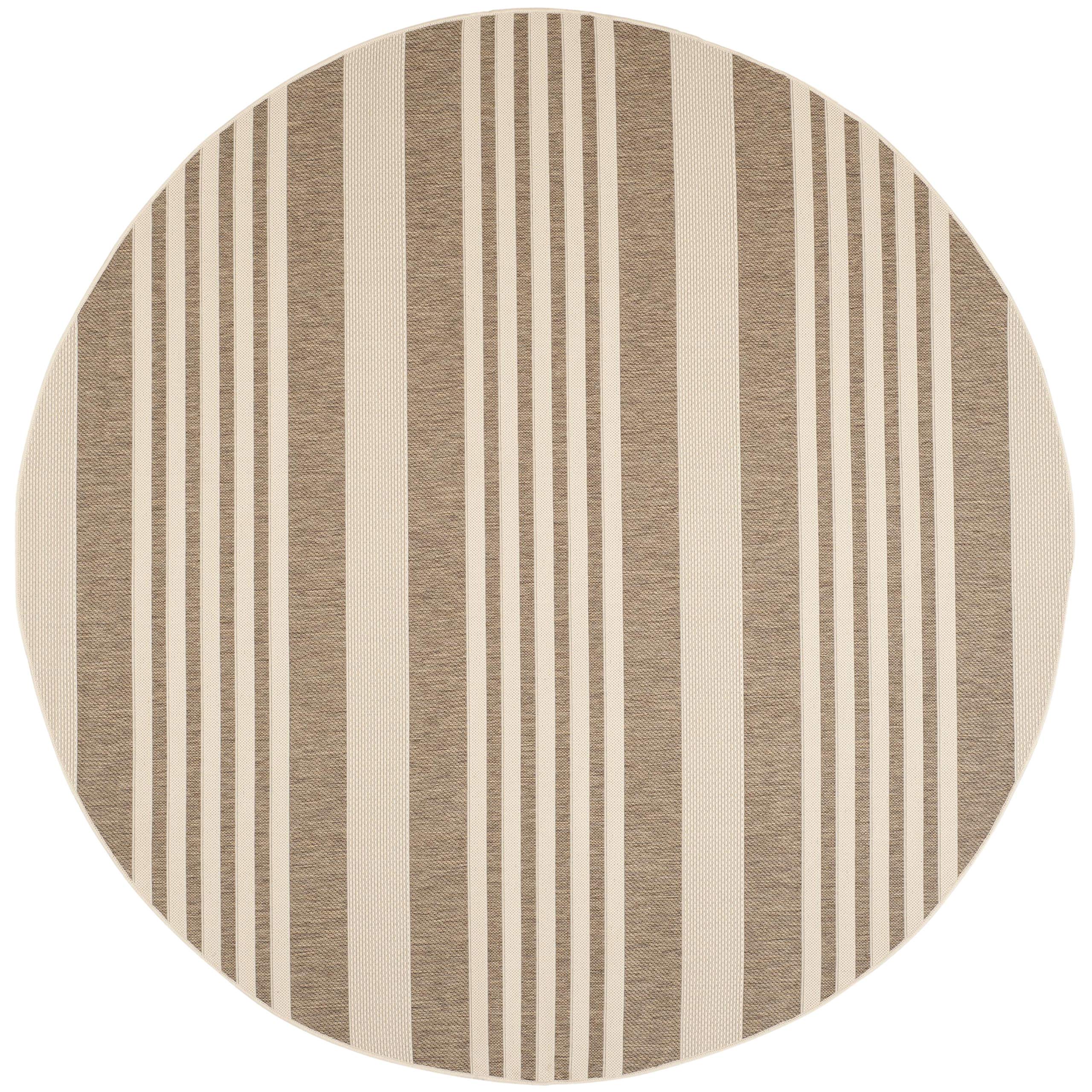 SAFAVIEH Courtyard Collection 7'10'' Round Brown/Bone CY6062 Stripe Indoor/ Outdoor-Waterproof Easy-Cleaning Patio Backyard Mudr