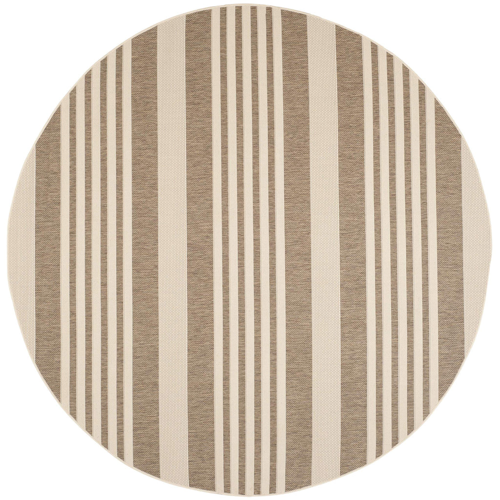SAFAVIEH Courtyard Collection 7'10'' Round Brown/Bone CY6062 Stripe Indoor/ Outdoor-Waterproof Easy-Cleaning Patio Backyard Mudr
