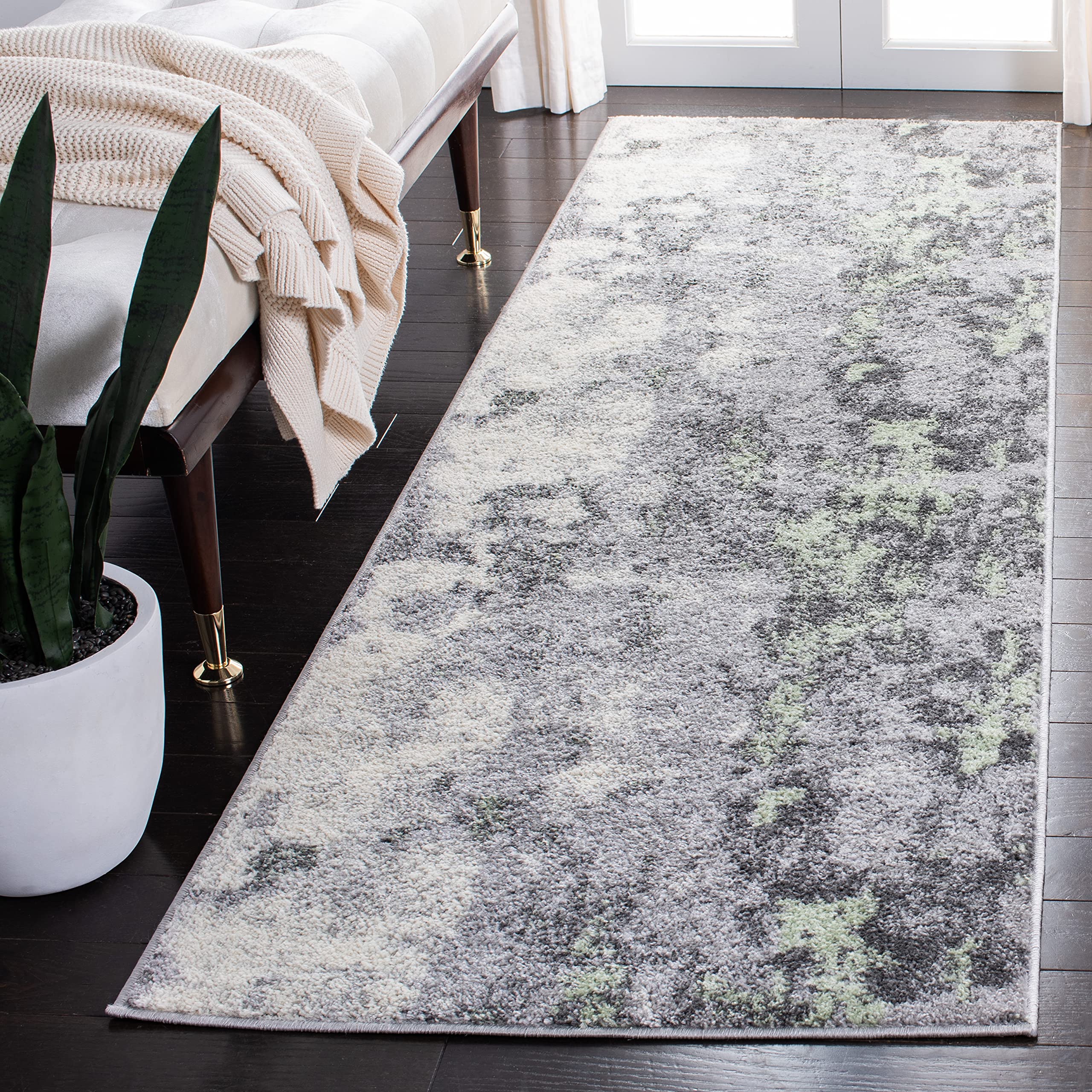 SAFAVIEH Adirondack Collection Runner Rug - 26 x 14, Green & Grey, Modern Abstract Design, Non-Shedding & Easy Care, Ideal for
